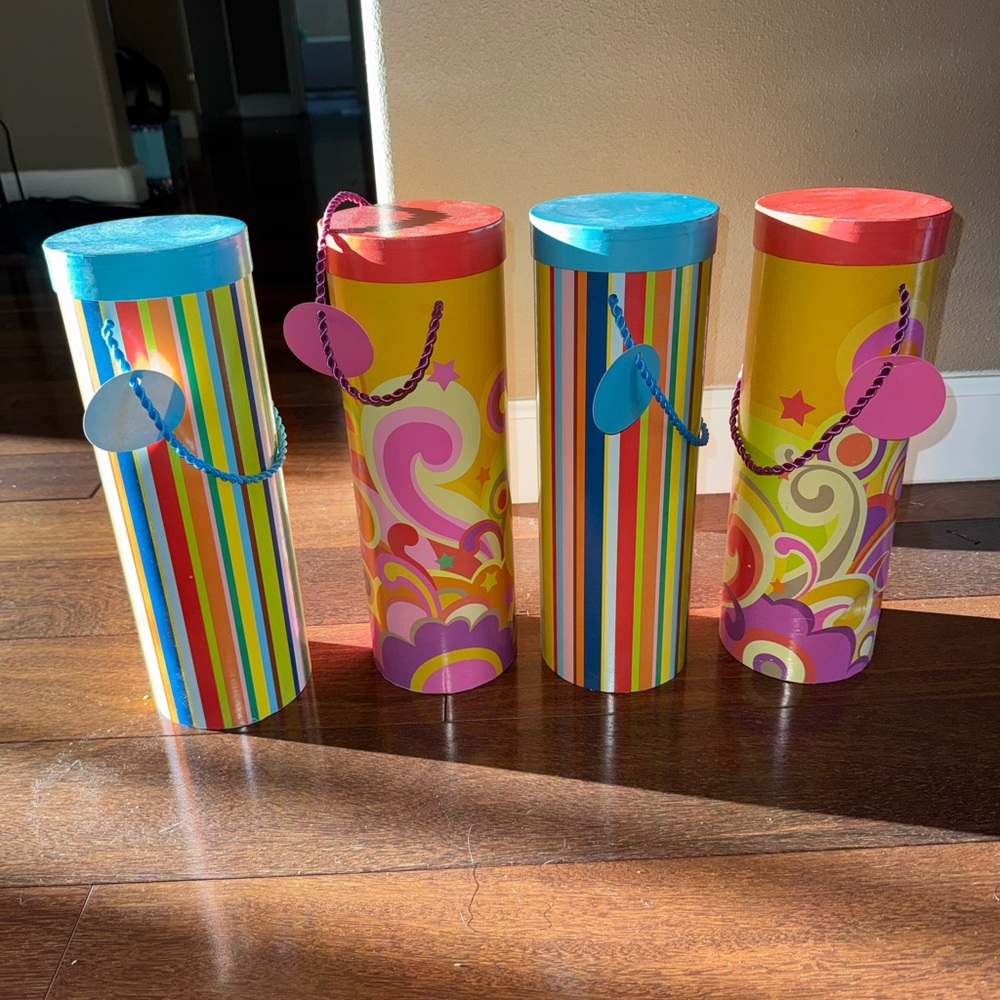 Colorful Striped & Swirl gift Cylinders - Set of 4 perfect for wine or other gif